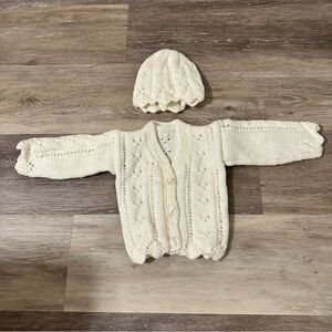 New Handmade Knit Baby Cardigan and Hat Set